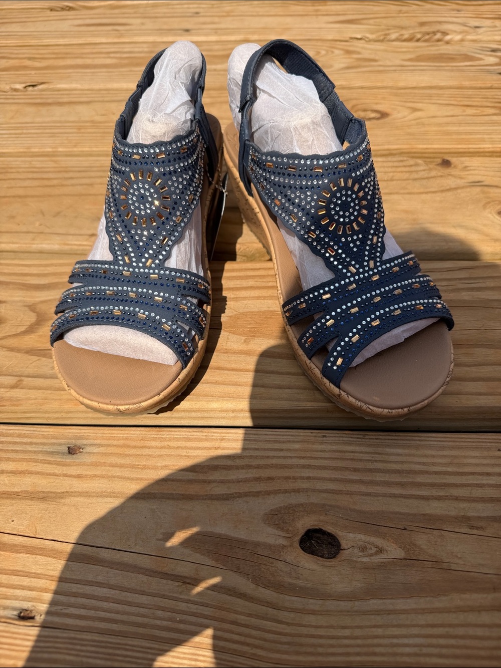 Cale by Skechers Navy Embellished Wedge Sandals